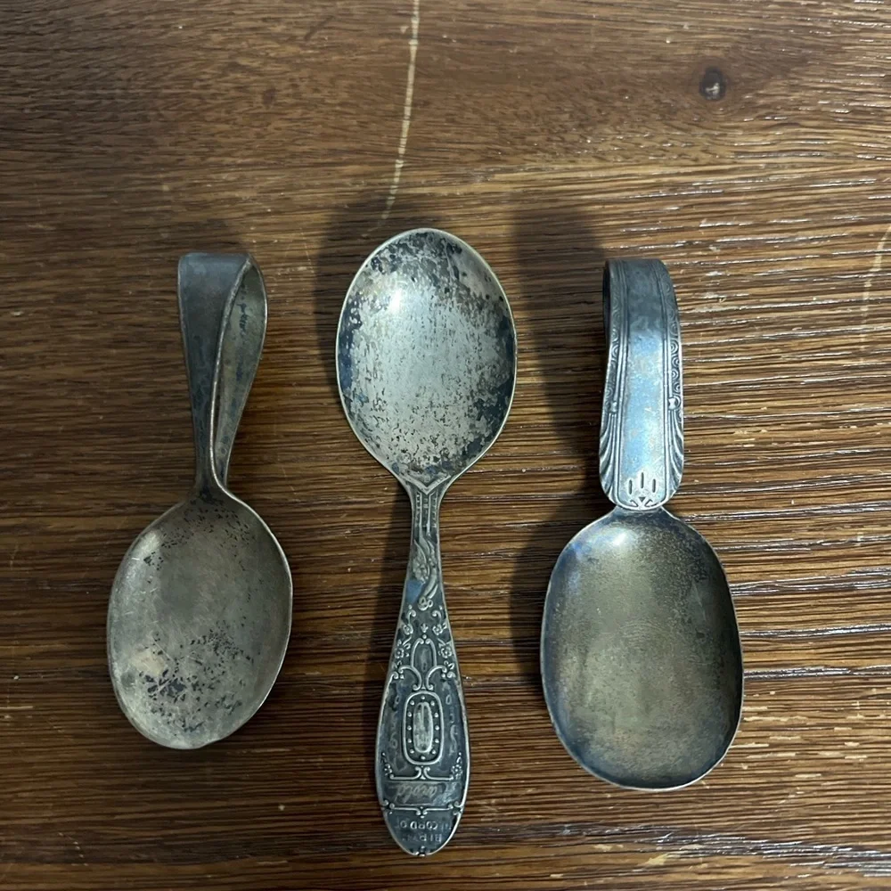 Set of 3 Vintage Silver Baby Spoons – Bent Handle & Ornate Designs